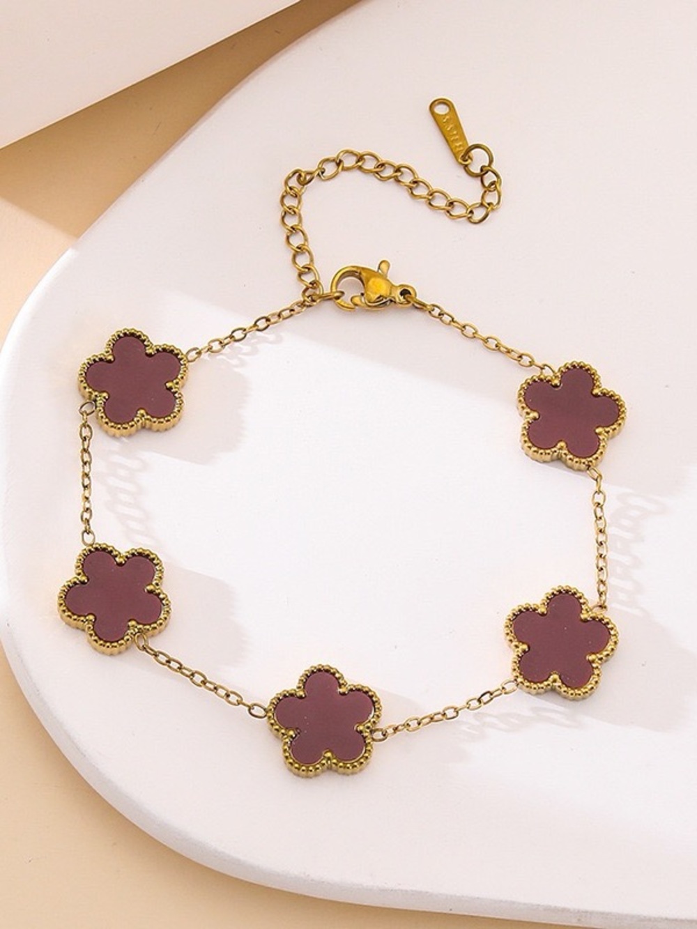 Gold Chain Bracelet with Mauve Clover Charms